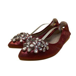 Guansitu Women’s Red Satin Bejeweled Toe Accent Foldable Ballet Flats Size 44